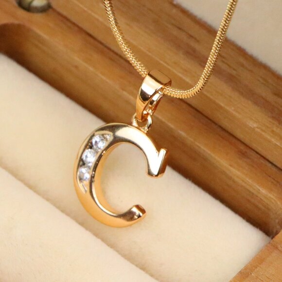 "Rose Gold Letter C Pendant with Crystals – 18K Gold Plated Charm, XPPT1352 - Picture 1 of 13